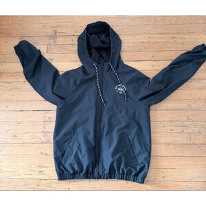 Vans Off The Wall Windbreaker Jacket Mens Medium Black Hooded Zip Skate Streetwe